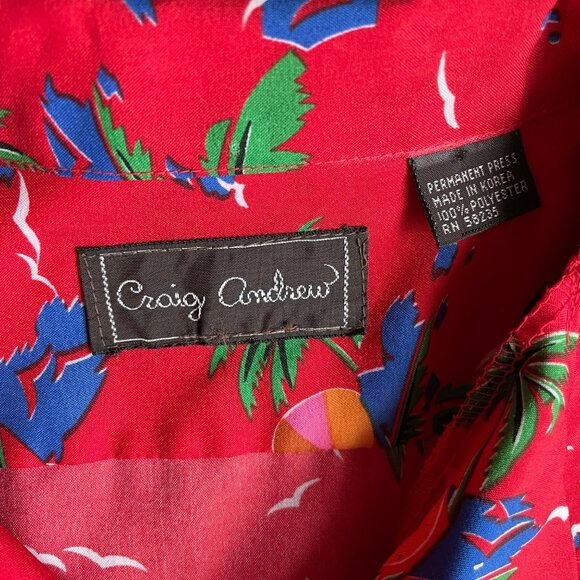 Vintage 90s Tropical Button Down Shirt Short Sleeve Collared Red Size Medium Tik - Picture 3 of 4